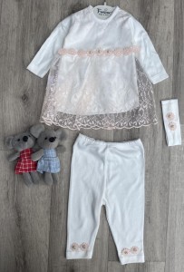 Комплект Findic "Квітки", дівчинка, білий з персиковими бантиками 3-6 місяців