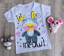 Футболка Реll "Meow" сіра, дівчинка 4-5-6-7-8 років
