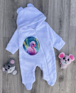 Чоловічок "Фламінго" білий, унісекс 3-6-9 місяців