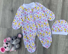 Чоловічок "Квіточки" білий, дівчинка 0-3-6 місяців