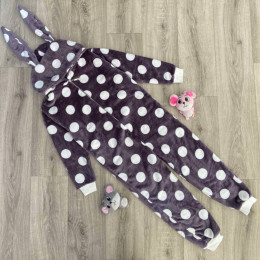 Кигуруми "Горошек" серый, девочка 5-6-7-8 лет