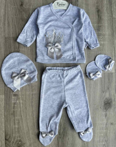 Комплект Findik «Коронка» сірий, хлопчик 3 місяці