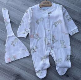 Чоловічок Maibella "Ведмедики" пудра, дівчинка 0-3-6-9 місяців