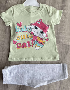 Костюм Mini Mika «Baby cute cat!» оливковый, девочка 9-12-18-24 месяцев