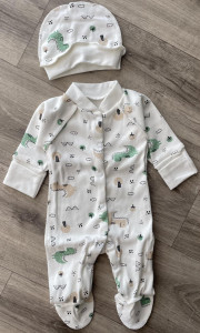 Чоловічок "Динозаври" молочний, унісекс 0-3-6 місяців