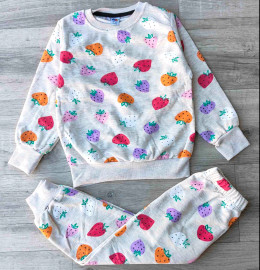 Пижама  MDY "Клубнички" бежевая, девочка 8-9-10-11-12 лет