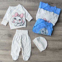 Комплект "зайчик"белый  и голубой  мальчик и девочка 0-3 месяцев