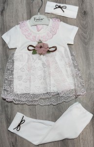 Комплект Findik «Бантик» біло-рожевий, дівчинка 3-6-9 місяців