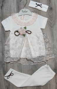 Комплект Findik «Бантик» біло-персиковий, дівчинка 3-6-9 місяців