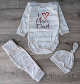 Комплект «l Mom Dad» бежевый, унисекс 0-3 месяцев