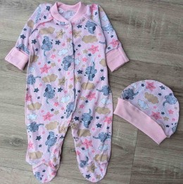 Человечек "Слоник и звезды" розовый, девочка 0-3-6 месяцев