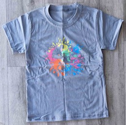 Футболка «Велосипедист в красках» серый, мальчик 5-6-7-8 лет