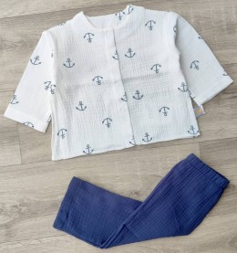 Костюм «Якорь» молочный + синий, мальчик 12-18-24-36 месяцев