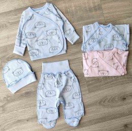 Комплект "Медведик" блакитний і рожевий, хлопчик-дівчинка 0-3 місяців