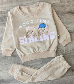 Костюм Piccola “Sibling” бежевый, девочка 9-12-18-24 месяцев
