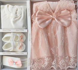 Комплект Baby Biss "Бант+цветок" персиковый, девочка 3-6 месяцев