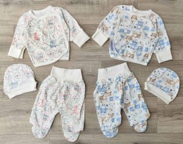 Комплект "Ведмедик+кошка" молочний мікс малюнків, унісекс 0-3 місяців