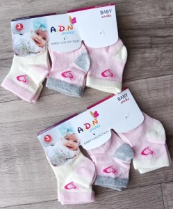 Шкарпетки ADN "Сердечки" різні кольори, дівчинка 0-3 місяців