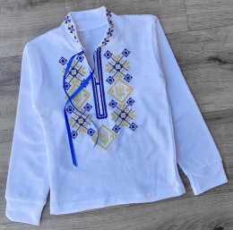 Вишиванка "Українець" біла з блакитним, хлопчик 2-3-4-5-6 років