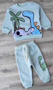 Костюм Flamindo "Динозавр" зеленый (бирюзовый), мальчик 9-12-18-24 месяцев