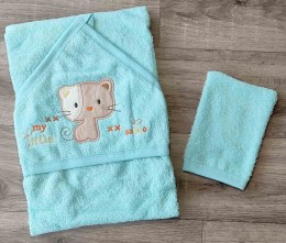 Полотенце Ramel "Котик" зеленый (мятный/бирюзовый), унисеск 100*100