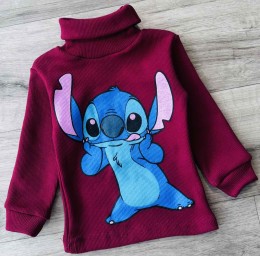 Водолазка "Стич" бордовый, девочка 1-3-5-7-9 лет