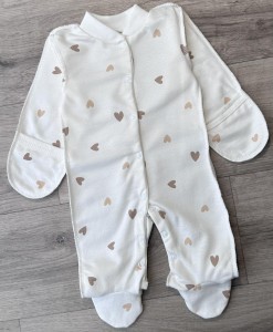 Человечек "Сердца" белый, девочка 0-3 месяцев