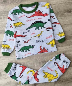 Пижама "Динозавры" серая, мальчик 2-3-4-5-6 лет