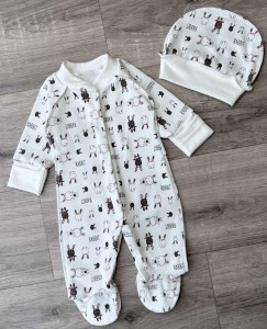 Человечек "Зайка" молочный, унисекс 0-3-6 месяцев