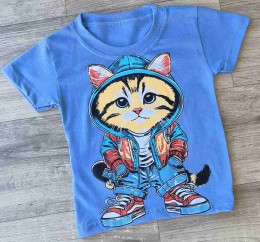 Футболка "Котик" синій, хлопчик 1,5-3-5-7-9 років