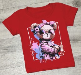 Футболка " мишка"  красный, девочка 1.5-2-3-4-5 лет