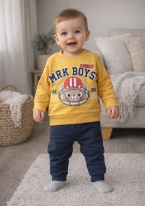 Костюм MARKI «Мишка футболист» желтый, мальчик 6-9-12-18 месяцев