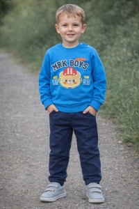 Костюм MARKI «Мишка футболист» синий, мальчик 6-9-12-18 месяцев