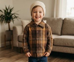 Рубашка "Клетка» коричневый, мальчик 6-7-8-9 лет