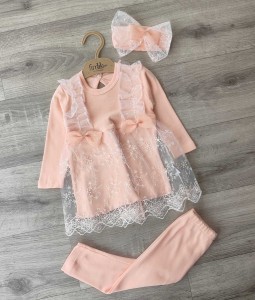 Комплект Findik "Бантики", персиковый, девочка 3-6-9 месяцев