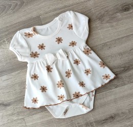 Боди-платье "Цветочки" молочный, девочка 3-6 месяцев